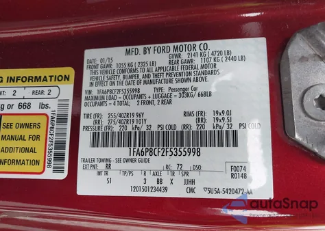 2015 Ford Mustang Gt Premium z USA, uszkodzony, nr VIN 1FA6P8CF2F5355998